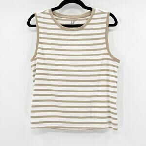 Gap Women's White Tan Striped Sleeveless Pullover Tank Top Size XL